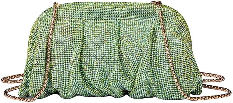 Evening Bag Rhinestone Clutch Purse for Women Ladies Sparkly Party Shoulder Handbag Bling Crossbody Wedding Bag Green