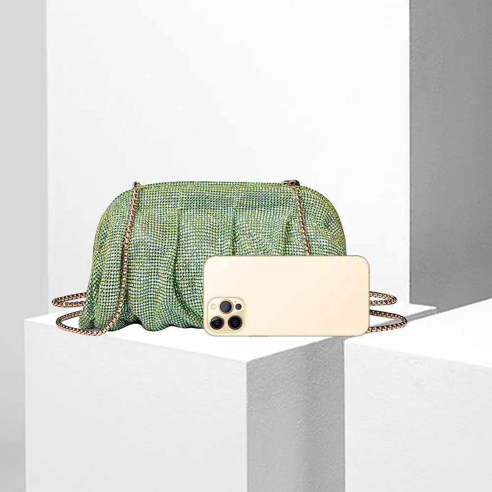 Evening Bag Rhinestone Clutch Purse for Women Ladies Sparkly Party Shoulder Handbag Bling Crossbody Wedding Bag Green