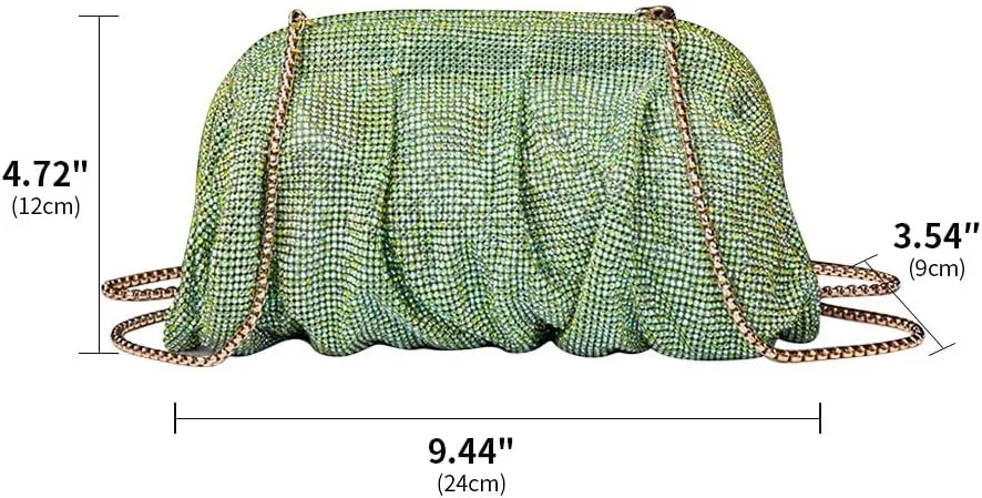 Evening Bag Rhinestone Clutch Purse for Women Ladies Sparkly Party Shoulder Handbag Bling Crossbody Wedding Bag Green