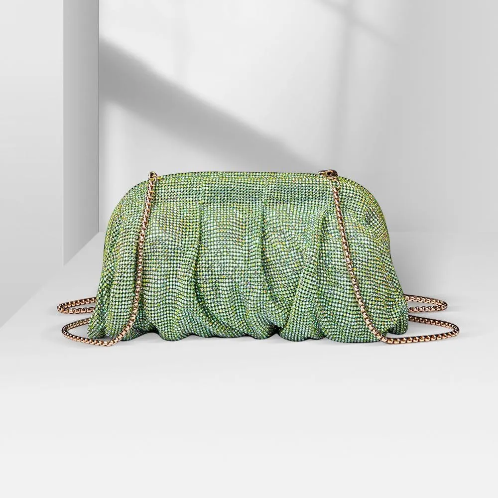 Evening Bag Rhinestone Clutch Purse for Women Ladies Sparkly Party Shoulder Handbag Bling Crossbody Wedding Bag Green