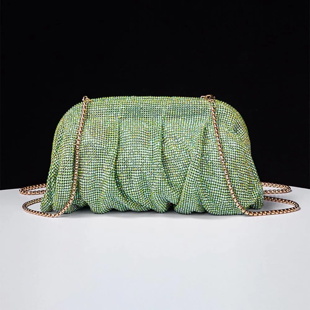 Evening Bag Rhinestone Clutch Purse for Women Ladies Sparkly Party Shoulder Handbag Bling Crossbody Wedding Bag Green