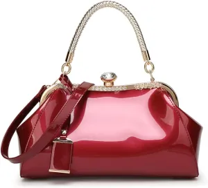 Evening Bags for Women Glossy Leather Tote Bag Clutches Mini Crossbody Shoulder Bag Vintage Purses Handbags for Bridal Party