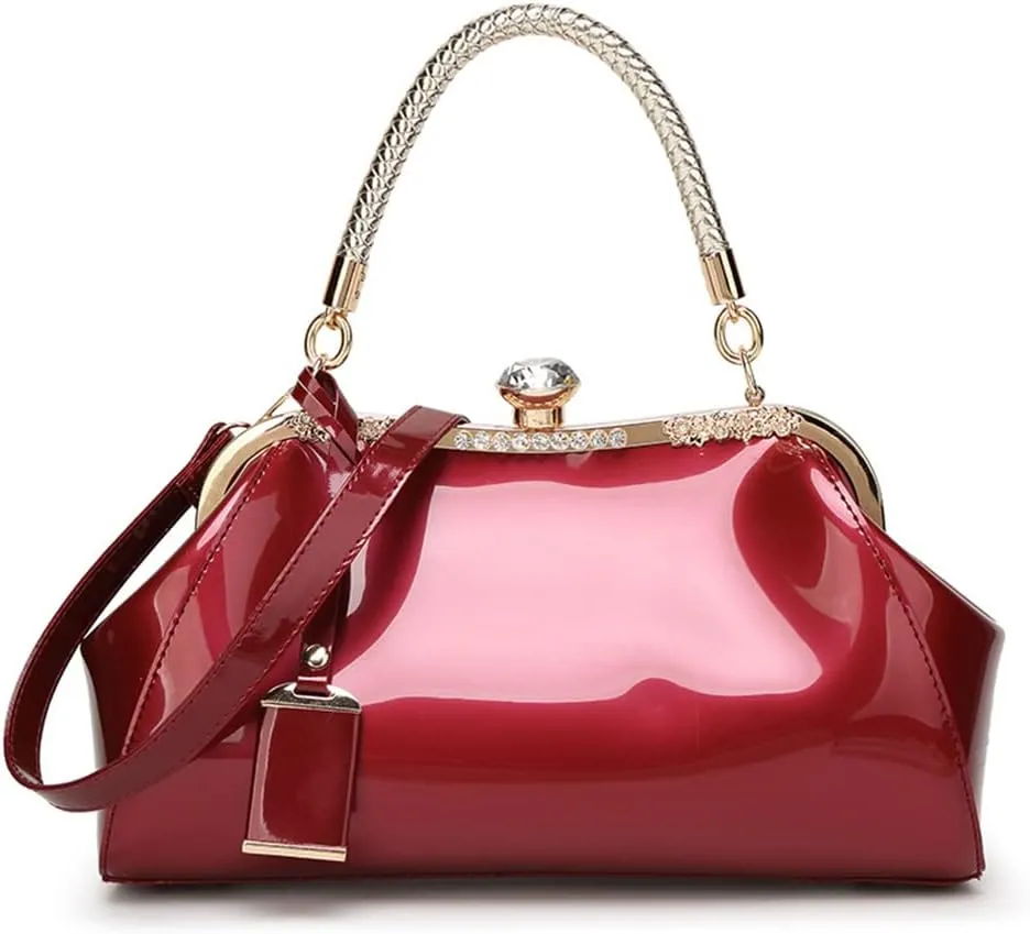 Evening Bags for Women Glossy Leather Tote Bag Clutches Mini Crossbody Shoulder Bag Vintage Purses Handbags for Bridal Party
