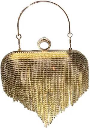 Evening Clutch Bag Rhinestones Wedding Purse Glitter Dressy Clutch Cocktail Purse with Detachable Chain for Party Prom Gold
