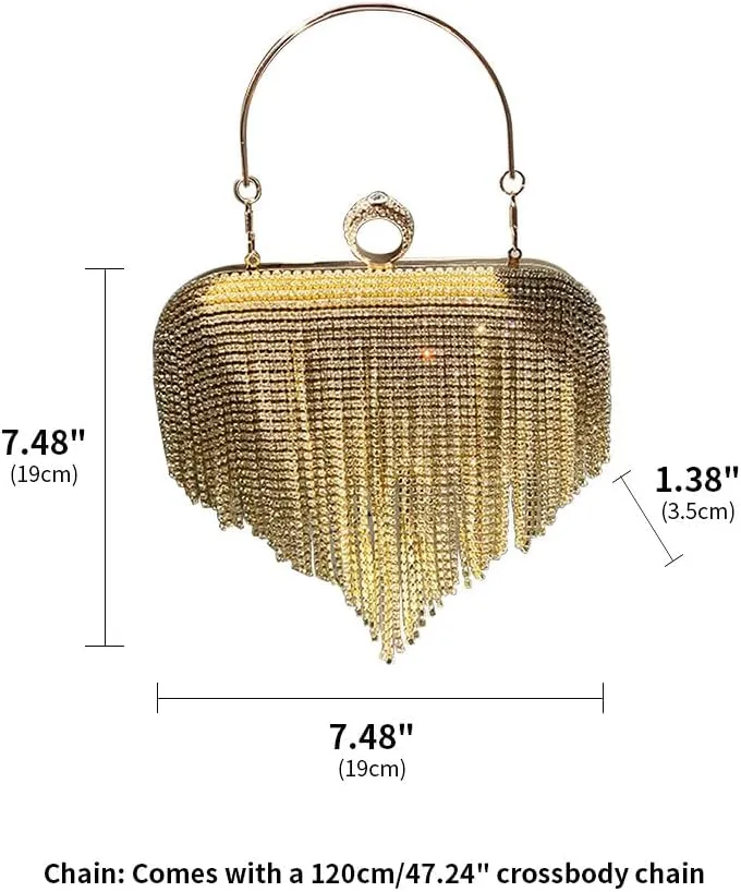 Evening Clutch Bag Rhinestones Wedding Purse Glitter Dressy Clutch Cocktail Purse with Detachable Chain for Party Prom Gold