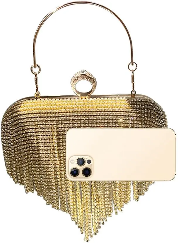 Evening Clutch Bag Rhinestones Wedding Purse Glitter Dressy Clutch Cocktail Purse with Detachable Chain for Party Prom Gold