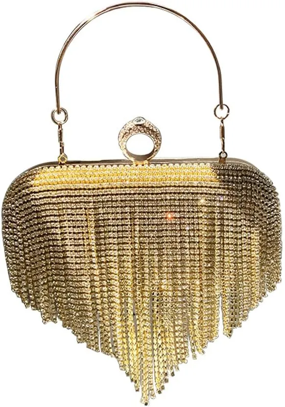 Evening Clutch Bag Rhinestones Wedding Purse Glitter Dressy Clutch Cocktail Purse with Detachable Chain for Party Prom Gold