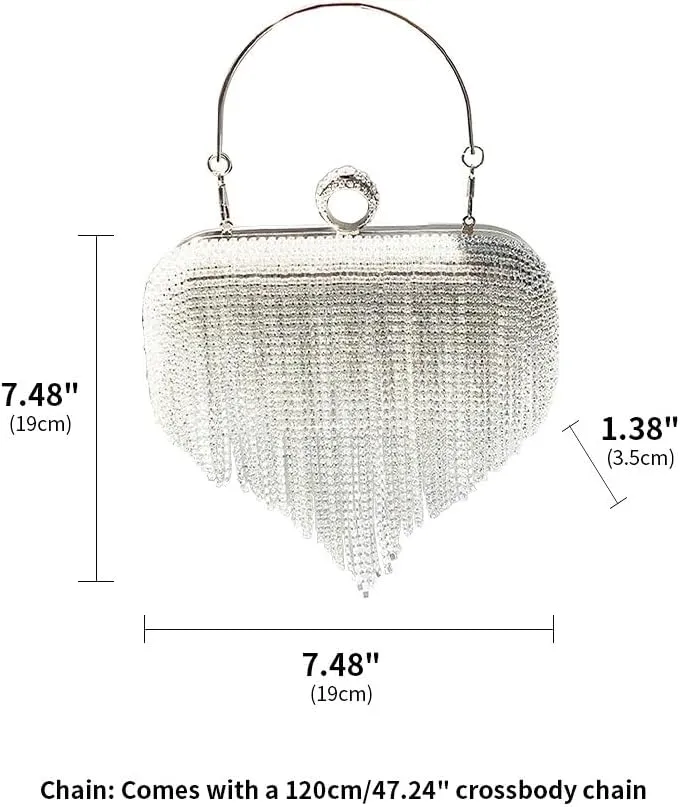 Evening Clutch Bag Rhinestones Wedding Purse Glitter Dressy Clutch Cocktail Purse with Detachable Chain for Party Prom Silver
