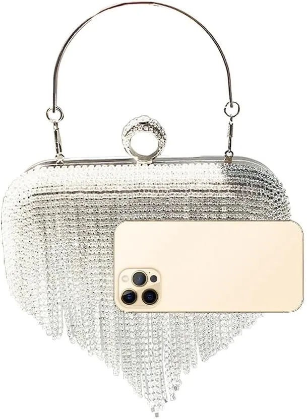 Evening Clutch Bag Rhinestones Wedding Purse Glitter Dressy Clutch Cocktail Purse with Detachable Chain for Party Prom Silver