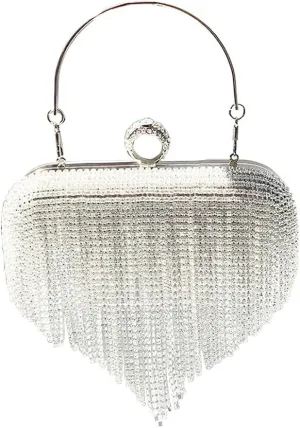 Evening Clutch Bag Rhinestones Wedding Purse Glitter Dressy Clutch Cocktail Purse with Detachable Chain for Party Prom Silver
