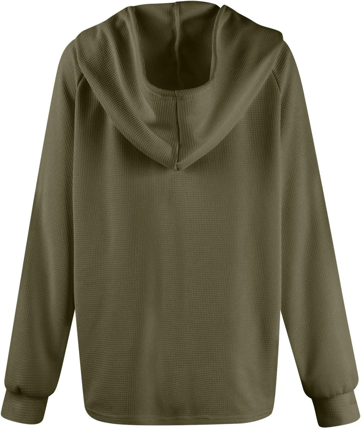 Fall Hoodies for Women Waffle Knit Raglan Long Sleeve Tops V Neck Button Down Shirts Hooded Tunic Pullover Sweaters