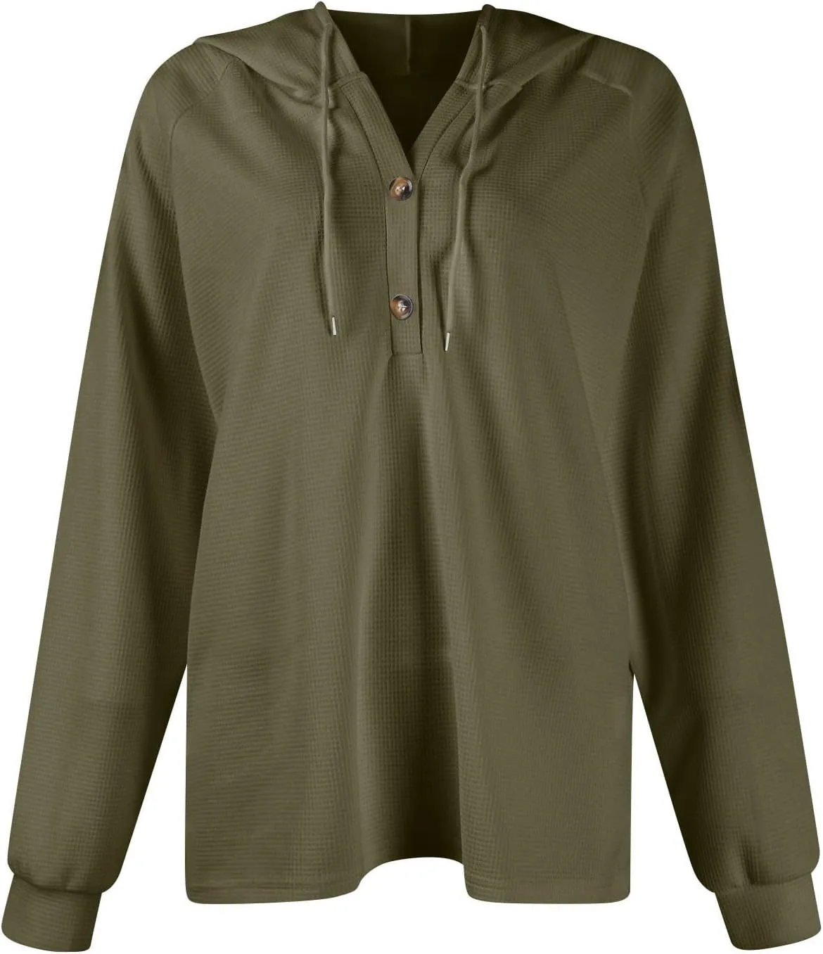Fall Hoodies for Women Waffle Knit Raglan Long Sleeve Tops V Neck Button Down Shirts Hooded Tunic Pullover Sweaters