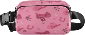 Fanny Pack Belt Bag for Women Men Cowboy Hats Saddles Fashion Waist Pack Pink Waterproof Adjustable Cross Body Fanny Pack for Workout/Running/Hiking/Traveling/Cycling