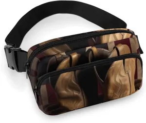 Fanny Pack for Women Men Waist Bag Crossbody Bags American Flag with Cowboy Boots Belt Bag for Travel Running Hiking