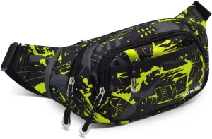 Fanny Packs for Women & Men, 5-Zipper Pockets Waist Bag, Belt Bag for Running Cycling Travel Walking Hiking Fishing Camping (Green)