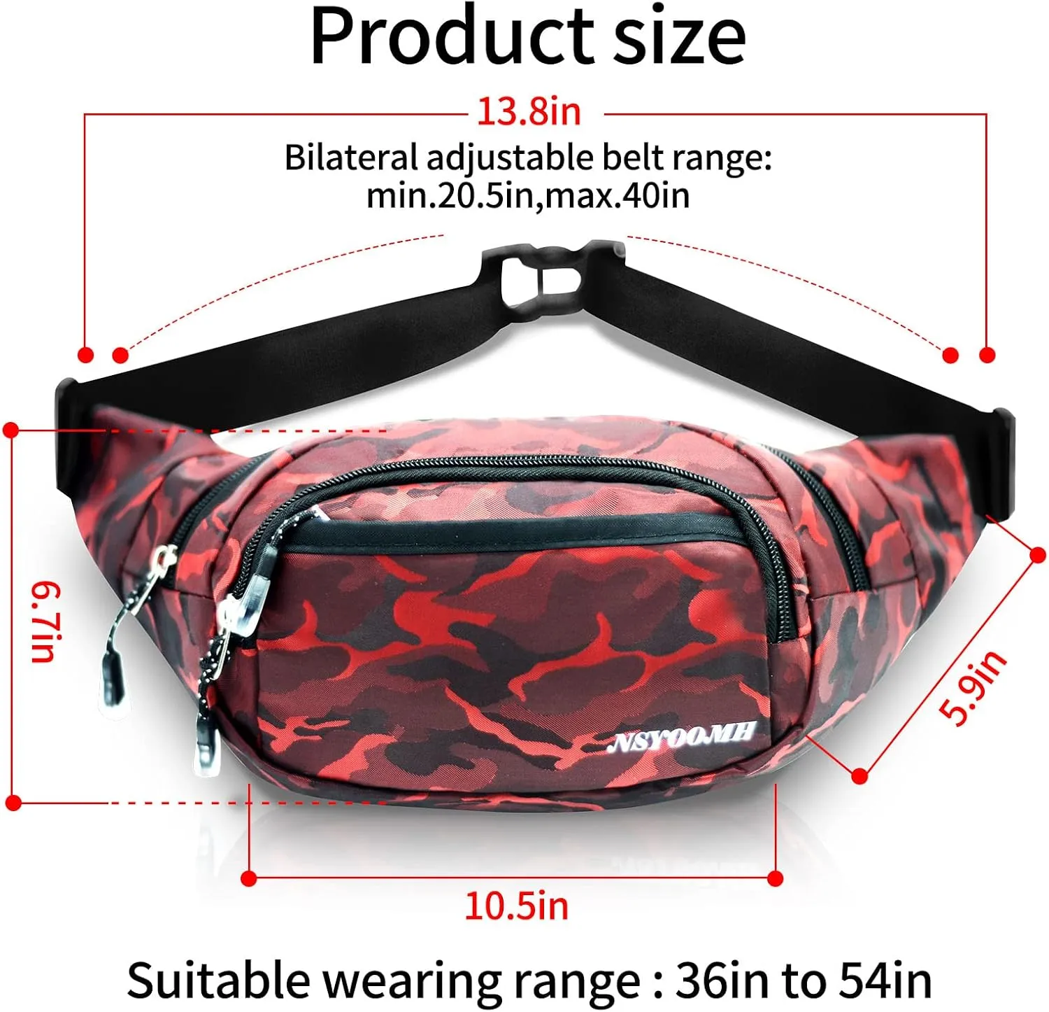 Fanny Packs for Women & Men, 5-Zipper Pockets Water Resistant Practical Waist Bag, for Outdoor Running Cycling Sports Travel Hiking Camping Fishing Fashionable Camo Belt Bags