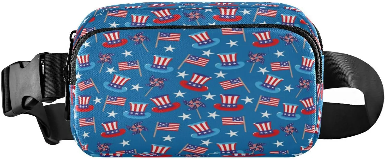 Fanny Packs for Women Men Hats Flags Patriotic Memorial Day Belt Bag Waist Pouch Packs 4th Of July Independence Crossbody Bag Running Hiking Fanny Pack Gifts for Girls Boys
