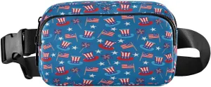 Fanny Packs for Women Men Hats Flags Patriotic Memorial Day Belt Bag Waist Pouch Packs 4th Of July Independence Crossbody Bag Running Hiking Fanny Pack Gifts for Girls Boys