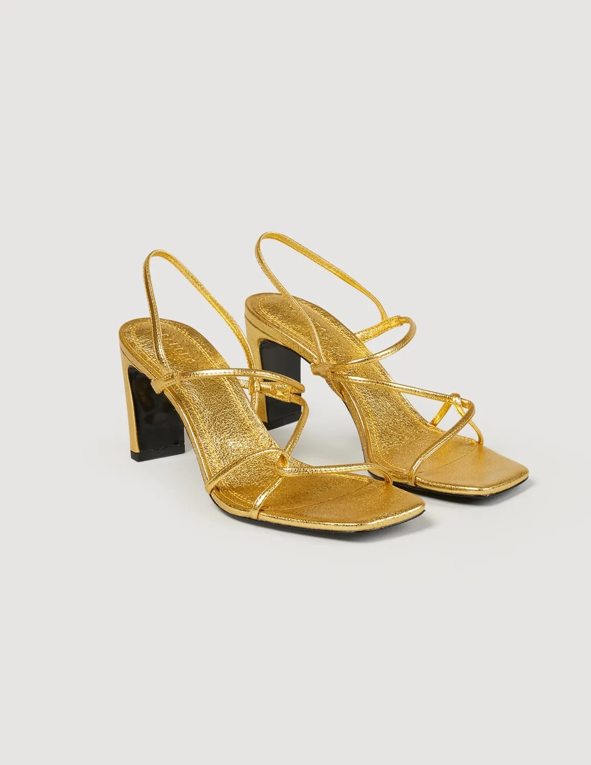 Faye Gold Embossed Leather Sandals Gold