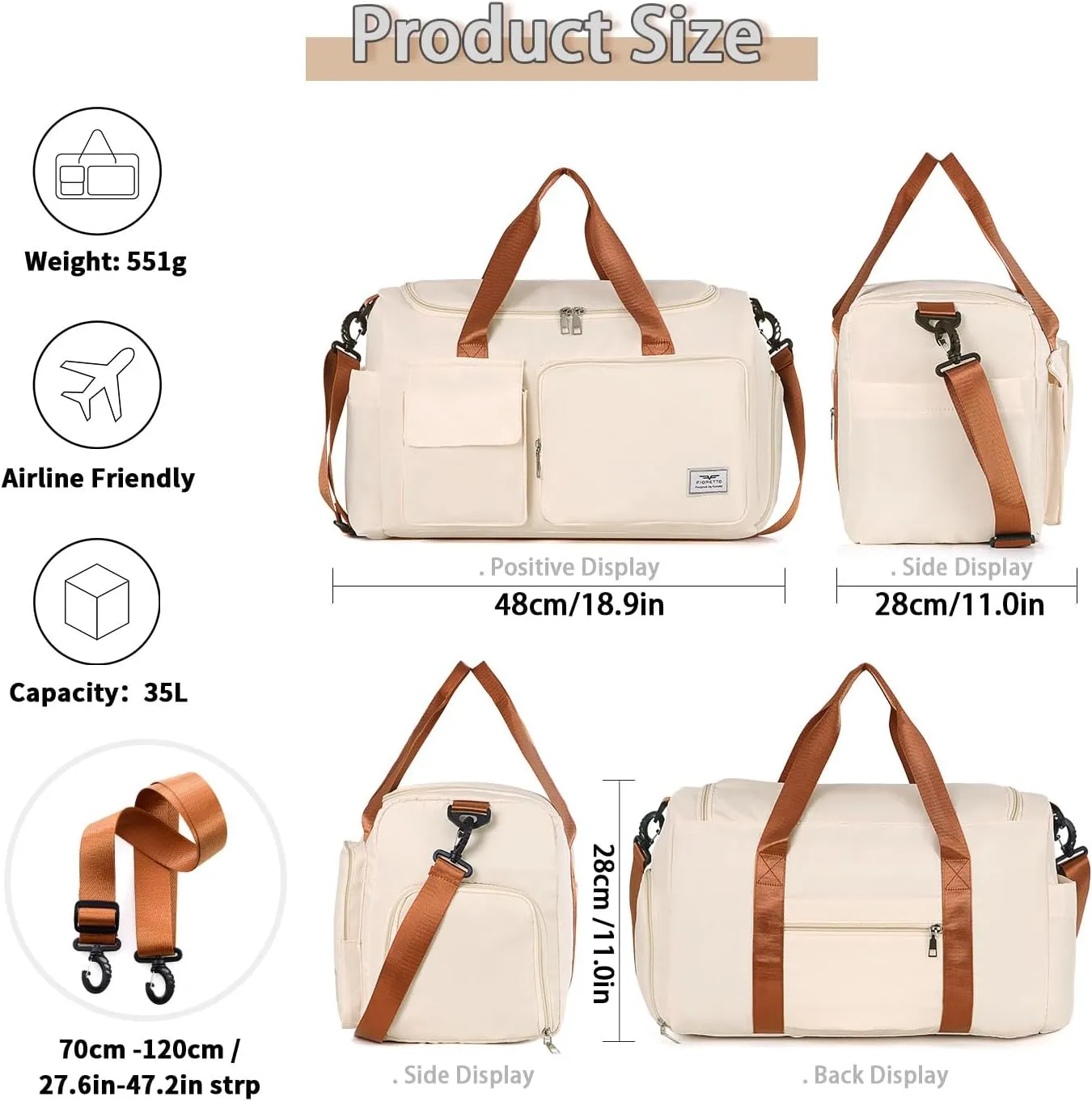 FIORETTO Women's Gym Duffle Bag with Shoes Compartment, 37L Capacity, Ideal for Travel, Gym, Sports, Duffel, Weekender