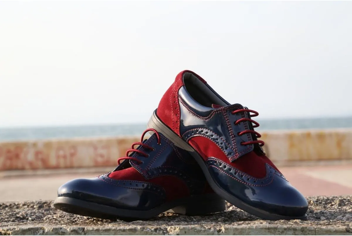 Flamingo Boys Patent Suede Formal Oxford Brogue Shoes
