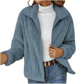 Fleece Jacket Women Oversized Turndown Neck Cardigan Jackets Long Sleeve Plush Winter Coats Outerwear 2024 Fashion