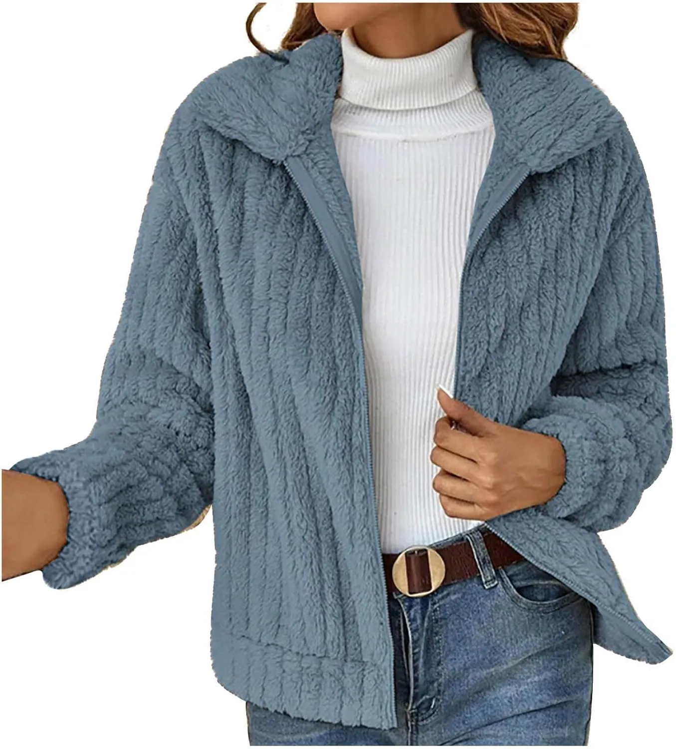 Fleece Jacket Women Oversized Turndown Neck Cardigan Jackets Long Sleeve Plush Winter Coats Outerwear 2024 Fashion