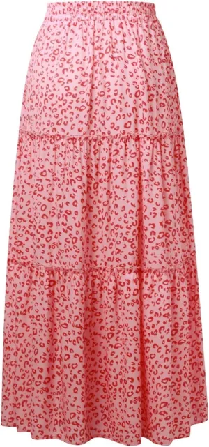 Floral Long Skirts for Women Casual Boho High Waisted Flowy Maxi Skirt Summer Ruffled Tiered Flowy Skorts