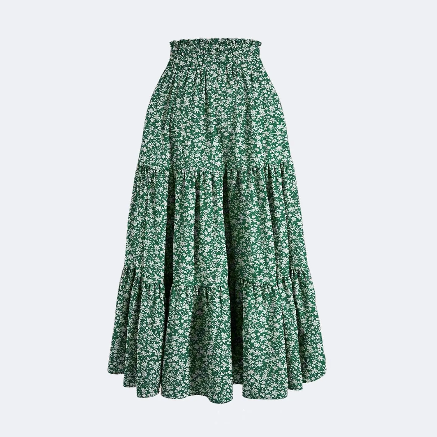 Floral Maxi Skirts for Women Trendy Summer Boho Tiered Long Flowy Skirt Drawstring High Waisted Swing A-Line Skirt