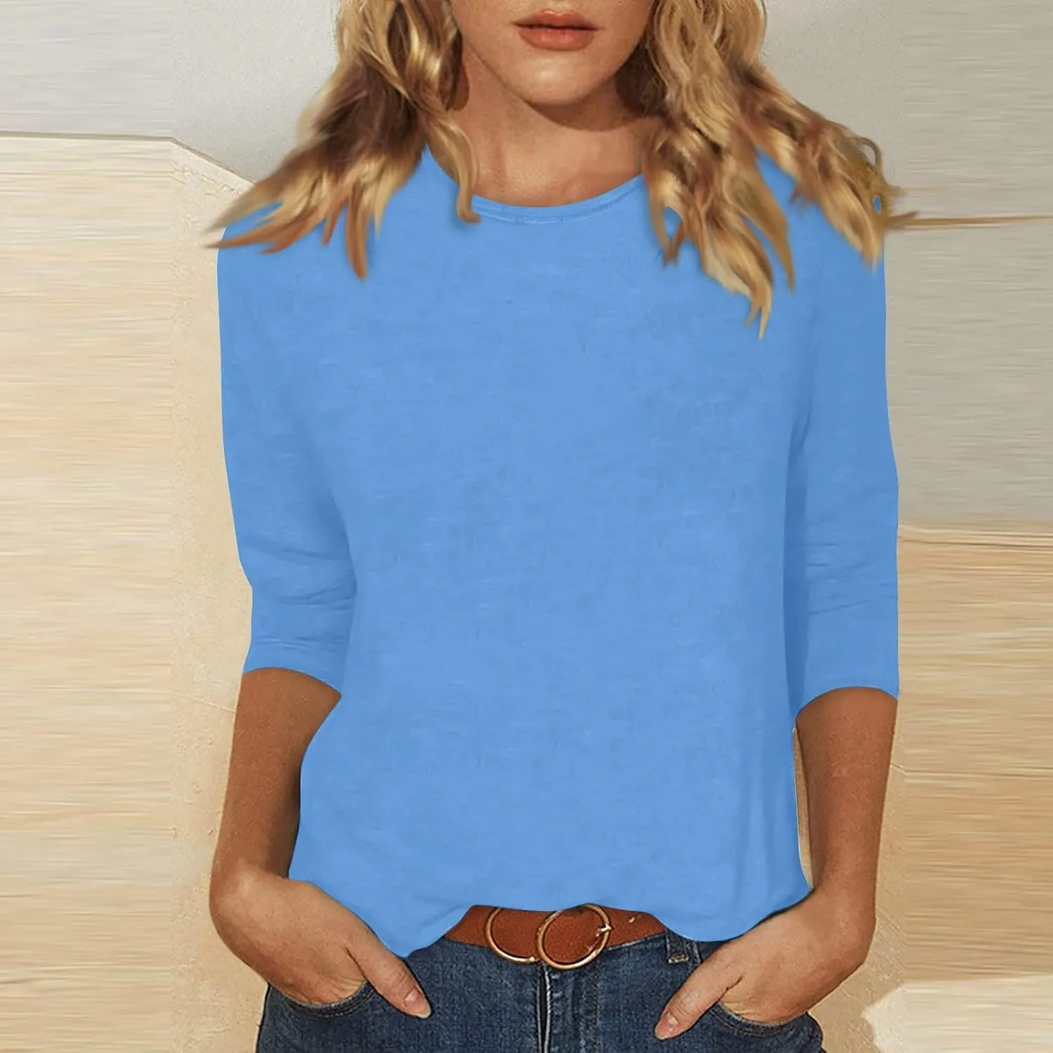 FONMA 3/4 Sleeve Tops for Women Casual Solid/Floral Printed Crewneck T Shirt Loose Fit Three Quarter Length Tunic Top Blouse