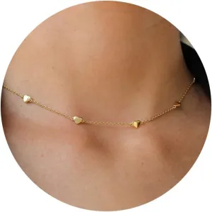 Foxgirl Gold Heart Necklaces for Women 14k Gold Plated Pendant Necklace Simple Cute Necklaces for Women Dainty Layered Choker Necklaces for Women Gold Jewelry for Teen Girls
