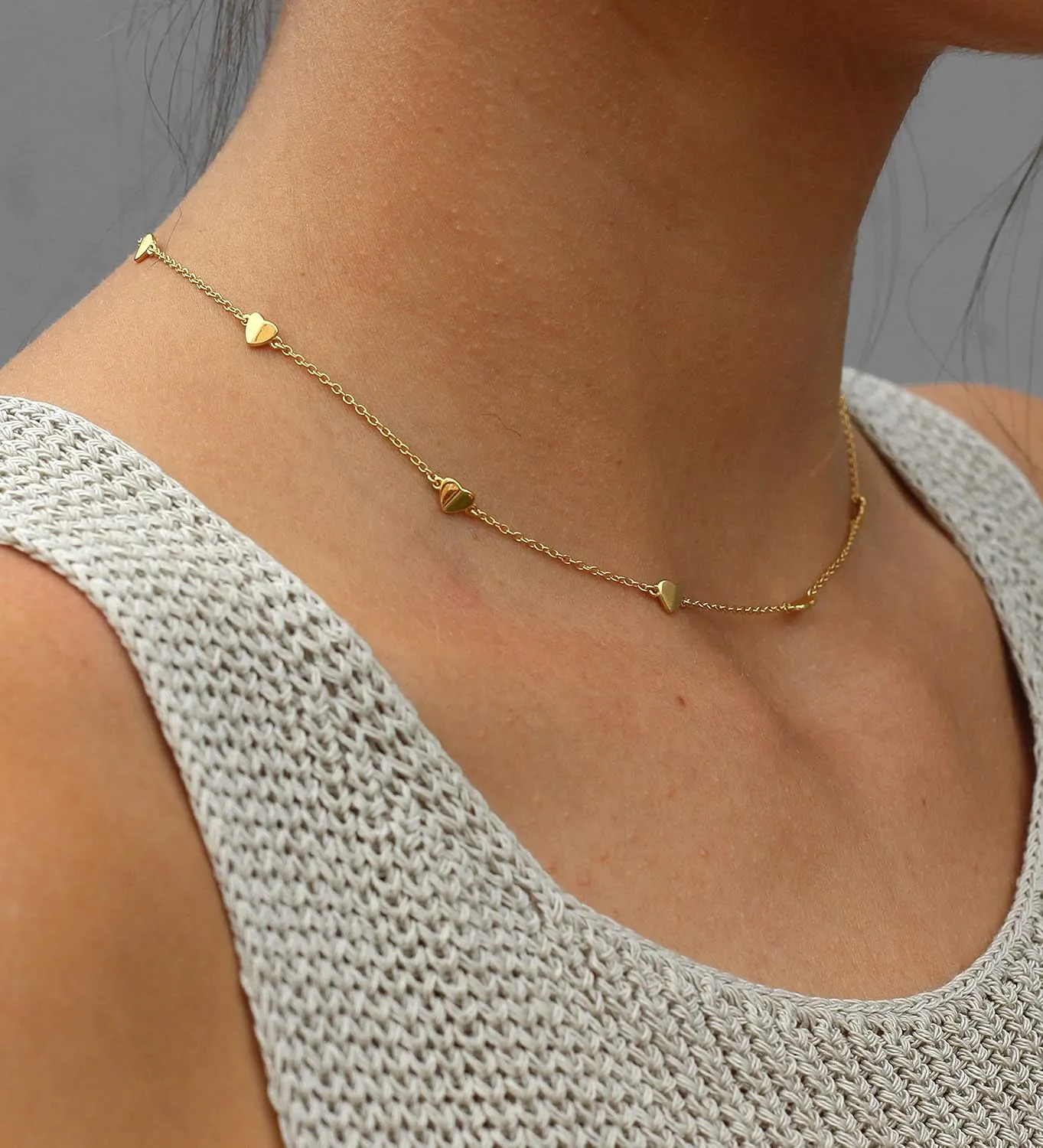 Foxgirl Gold Heart Necklaces for Women 14k Gold Plated Pendant Necklace Simple Cute Necklaces for Women Dainty Layered Choker Necklaces for Women Gold Jewelry for Teen Girls