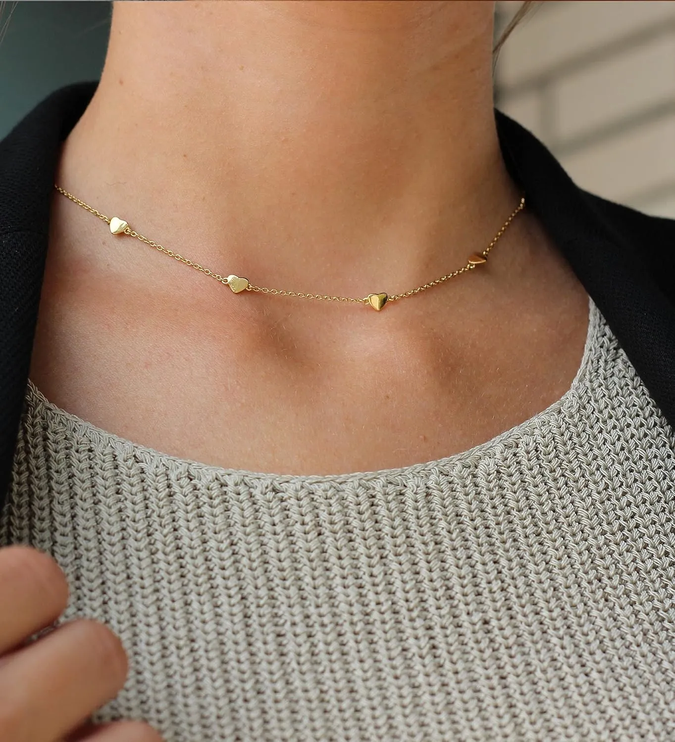 Foxgirl Gold Heart Necklaces for Women 14k Gold Plated Pendant Necklace Simple Cute Necklaces for Women Dainty Layered Choker Necklaces for Women Gold Jewelry for Teen Girls