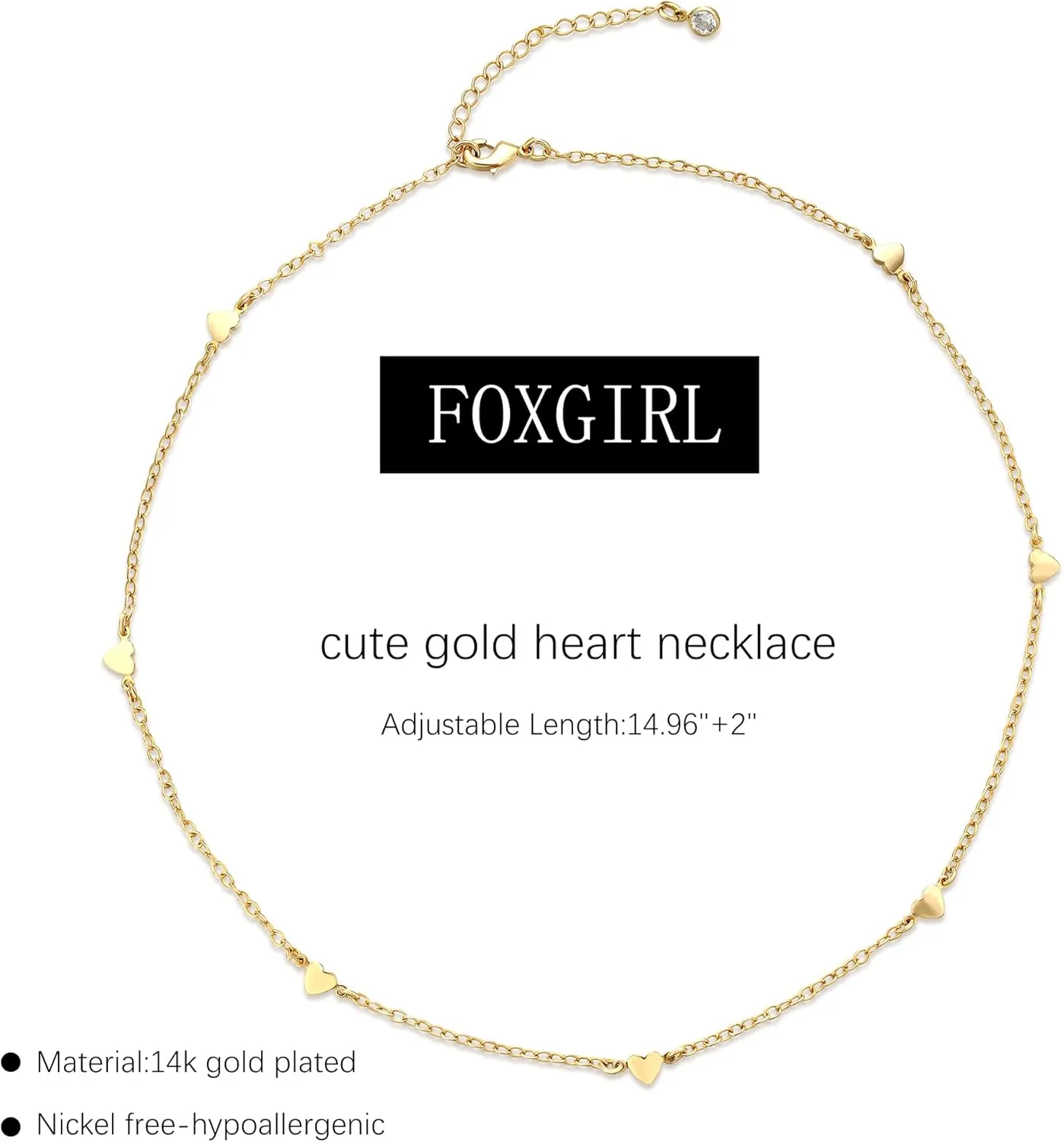 Foxgirl Gold Heart Necklaces for Women 14k Gold Plated Pendant Necklace Simple Cute Necklaces for Women Dainty Layered Choker Necklaces for Women Gold Jewelry for Teen Girls