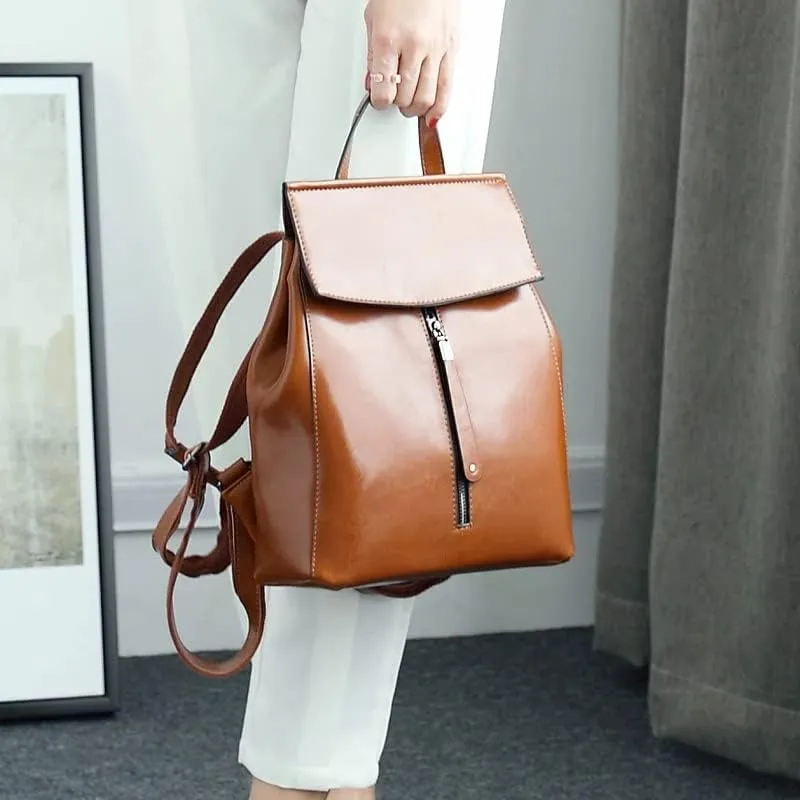 Genuine Leather Women Vintage Backpack Female Shoulder Bag Ladies Back Pack Travel Bags (As Shown One Size)