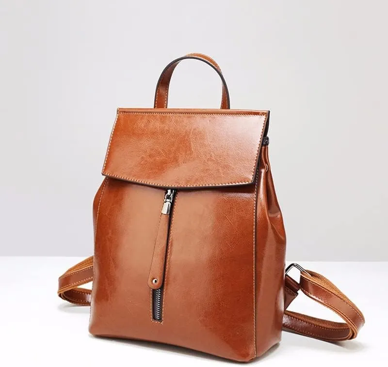 Genuine Leather Women Vintage Backpack Female Shoulder Bag Ladies Back Pack Travel Bags (As Shown One Size)