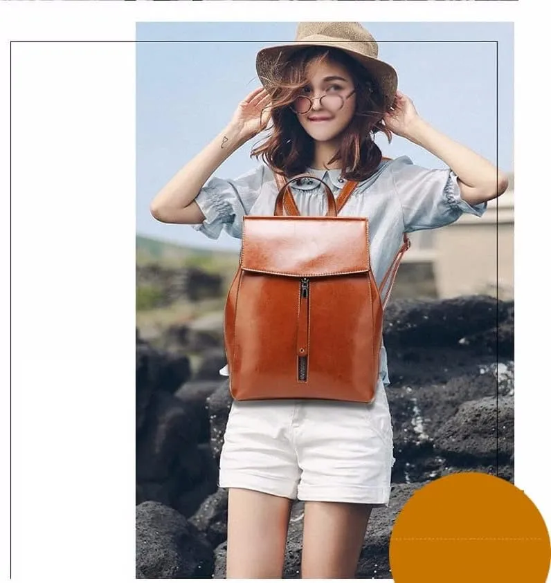Genuine Leather Women Vintage Backpack Female Shoulder Bag Ladies Back Pack Travel Bags (As Shown One Size)