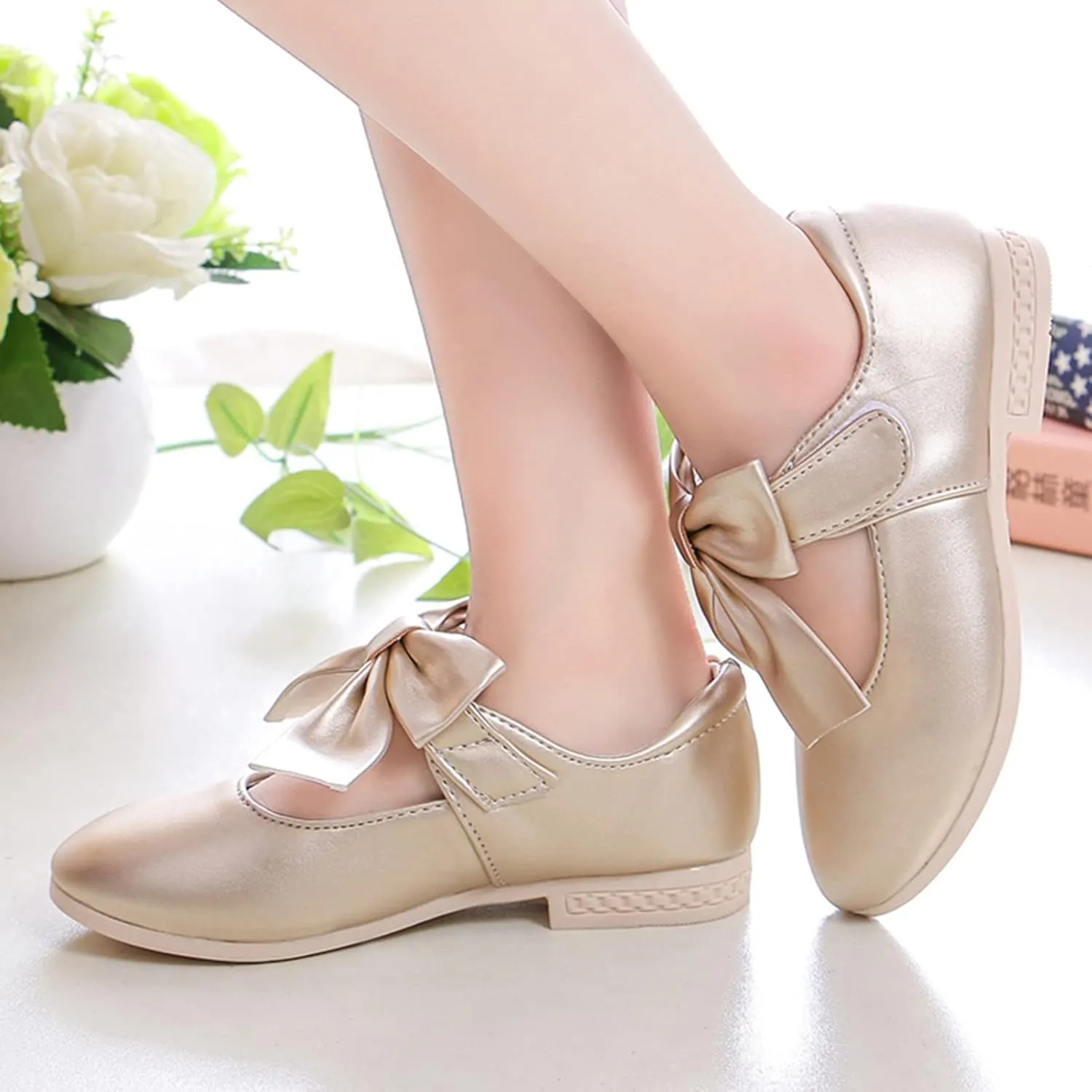 Girls Ballet Shoes Flower Mary Jane Flat with Bow Dress Shoes Part Wedding Communio Shoes for Kids Toddler