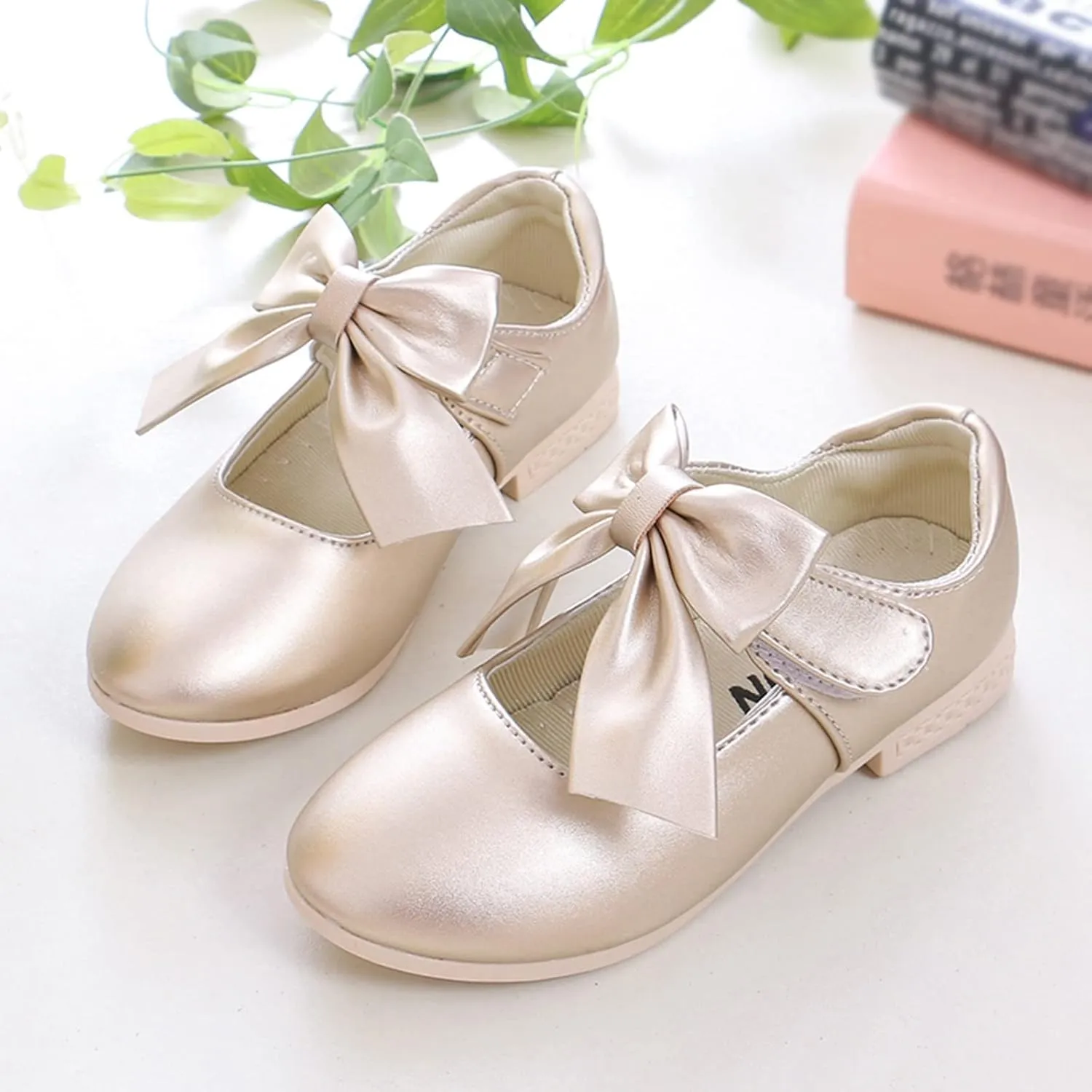 Girls Ballet Shoes Flower Mary Jane Flat with Bow Dress Shoes Part Wedding Communio Shoes for Kids Toddler