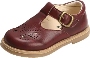 Girls?? Cute T-Strap Buckle Oxfords Shoes Princess Dress Mary Jane Flats Dark Red Size 9M