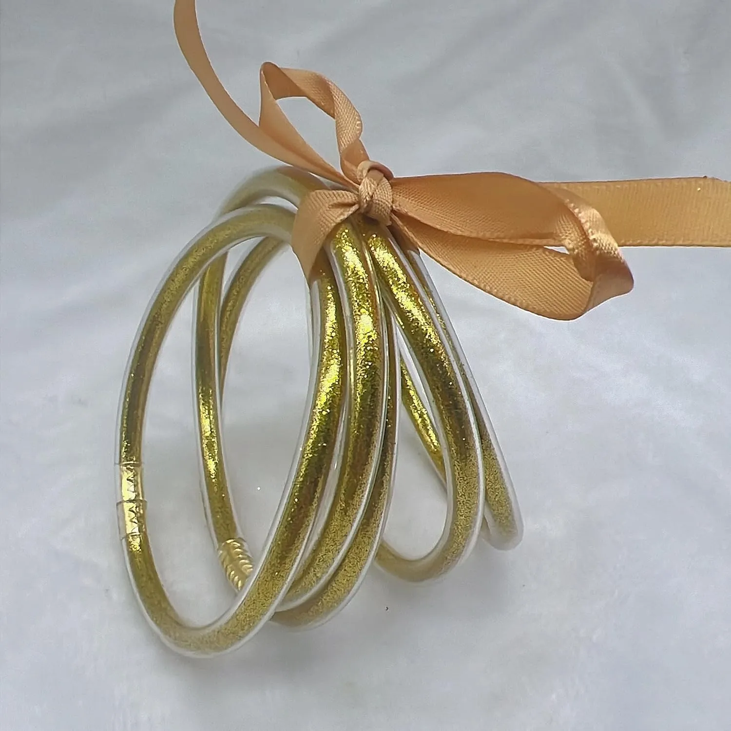 Glitter Jelly Bangles Bracelets Set for Women Sparkling Jelly Silicone Bracelets Bowknot Bangles Jewelry