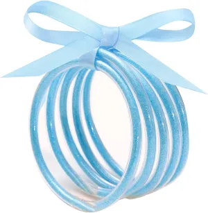 Glitter Jelly Bangles Bracelets Set - Lightweight Sparkling Silicone Bowknot Bangle Bracelets, Buddha Bangles Stacking Jewelry