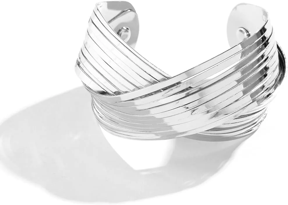 Gold Chunky Cuff Bangle Bracelet for Women Boho Adjustable Silver Irregular Open Wide Bracelet Minimalist Twist Statement Bangle Set Jewelry for Punk Party