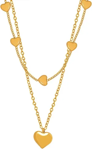Gold Necklaces,Stainless Steel Necklaces for Womens Double Layer Chain with Heart Women Necklace Chain Gold