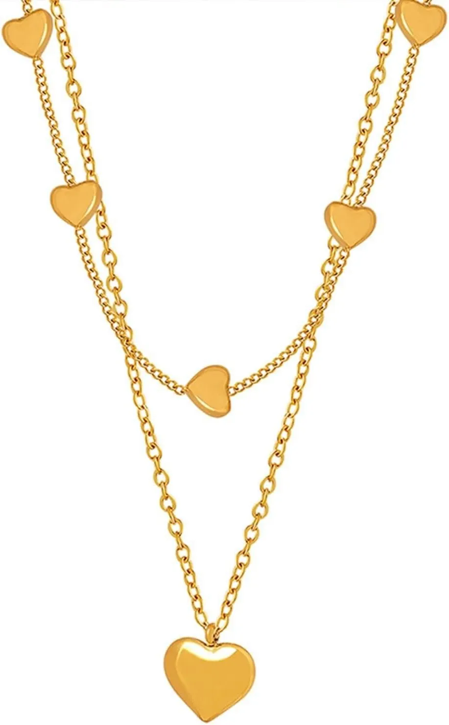 Gold Necklaces,Stainless Steel Necklaces for Womens Double Layer Chain with Heart Women Necklace Chain Gold