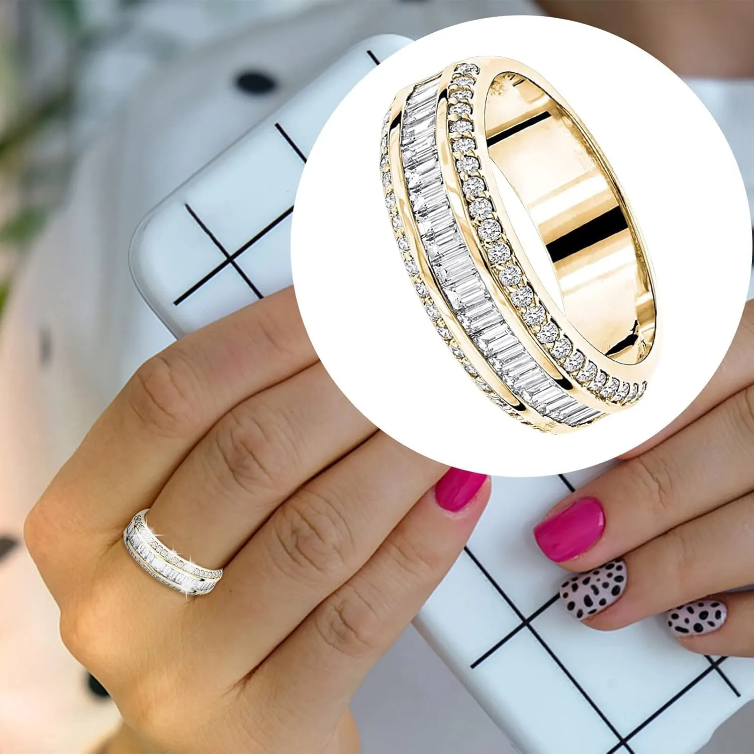 Gold Plated Cubic Zirconia Channel Set Anniversary Wedding Band Ring for Women Fashion Jewelry for Women Girl