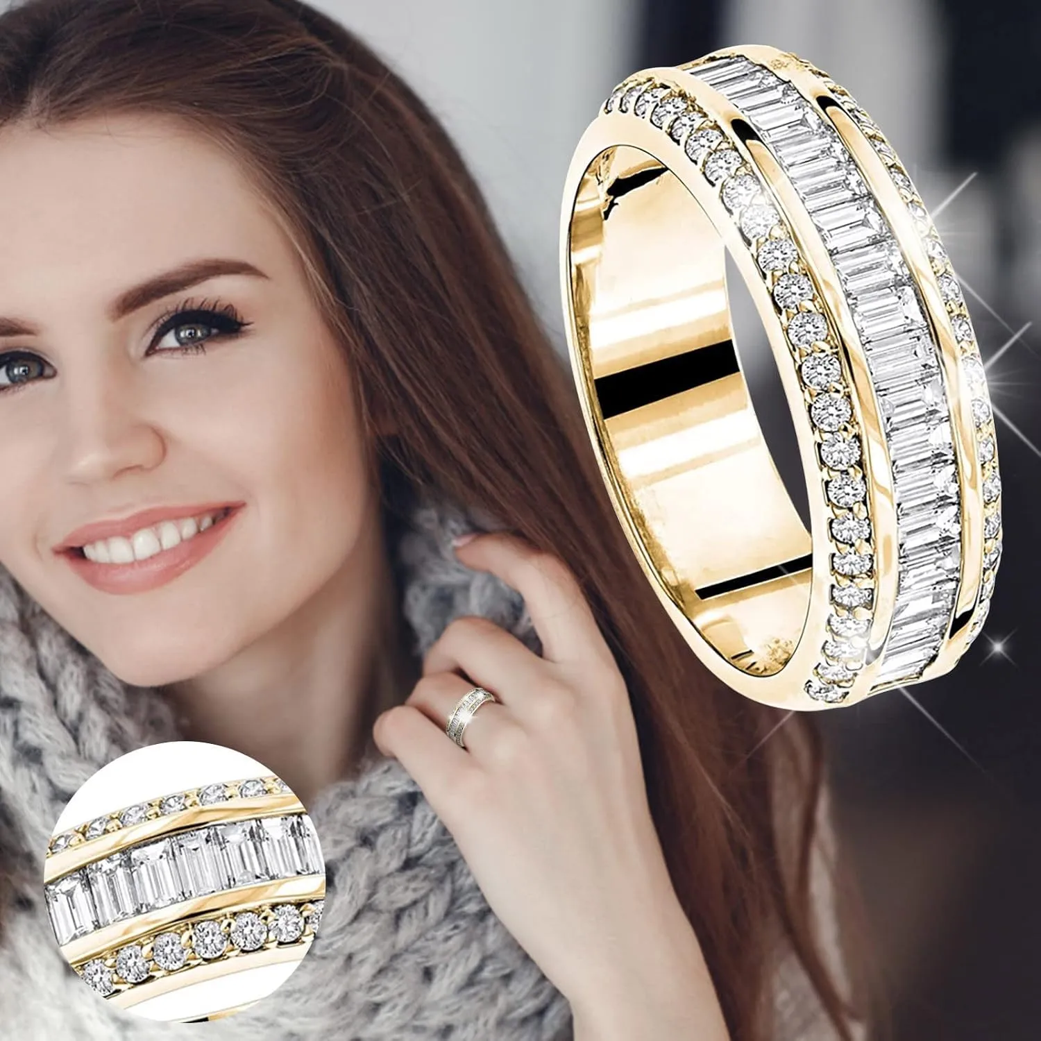 Gold Plated Cubic Zirconia Channel Set Anniversary Wedding Band Ring for Women Fashion Jewelry for Women Girl