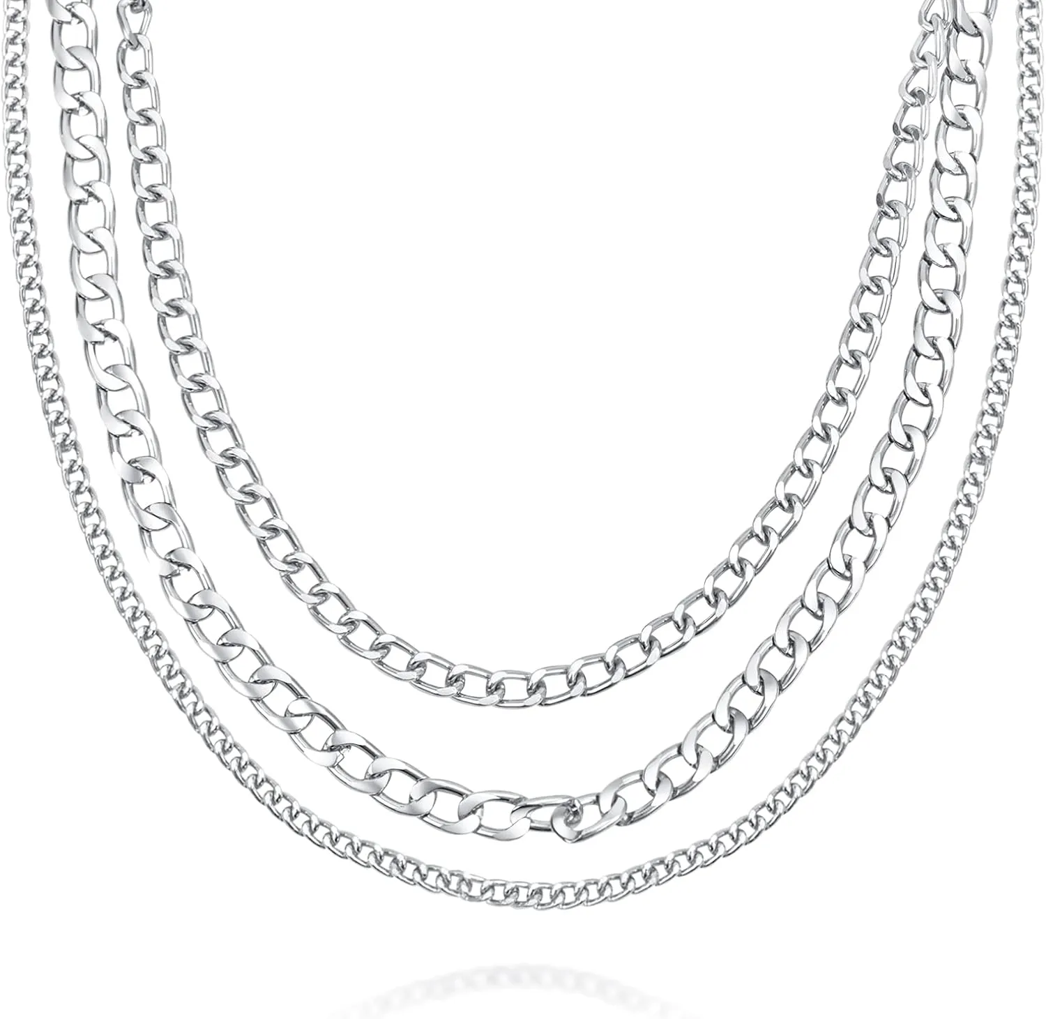 Gold Plated Layered Link Chain Choker Necklaces White Gold Multilayer Separated Chunky Cuban Link Necklaces Layered Thick Dainty Link Necklaces Punk Hip Hop Festival Jewelry for Women Ladies