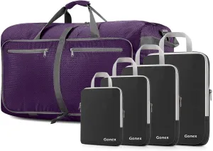Gonex 4pcs Compression Packing Cubes Expandable Travel Bags Organizers Black With Travel Duffle Bag Purple