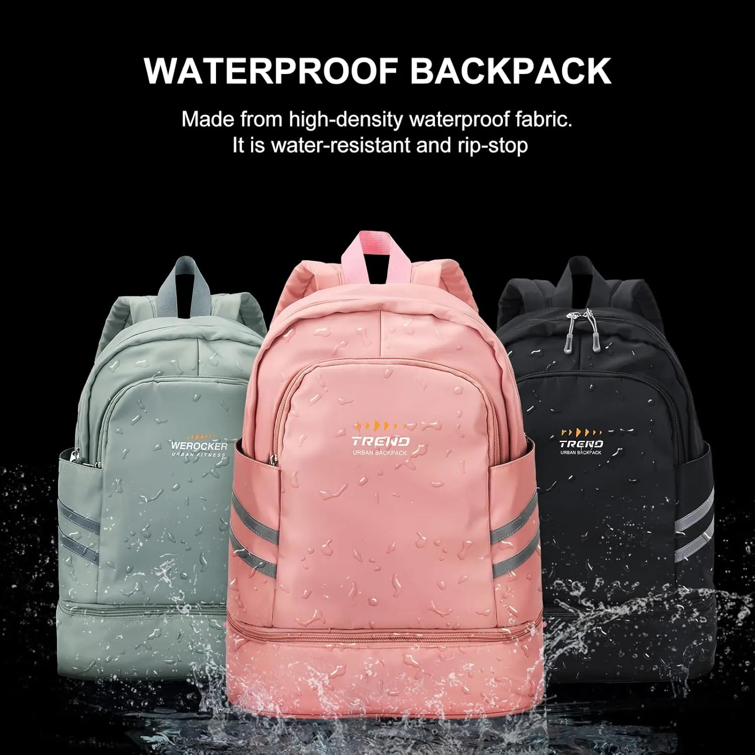Gym Backpack for Women with Shoes Compartment & Wet Pocket,Large Travel Backpack Waterproof, Black Backpack